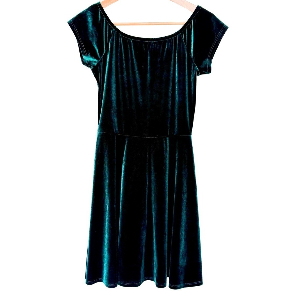 Emerald Green Velvet Velour A-Line Cap Sleeve Fit & Flare Mini Dress – Jolie, S
